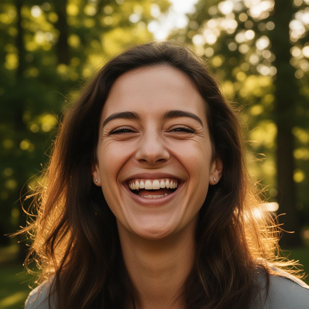 Confident patient laughing with friends, showing a bright natural smile